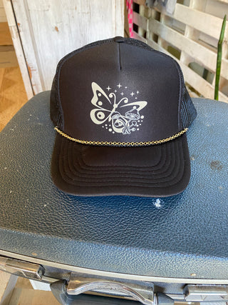 Butterfly Black Dainty Chain Trucker Hat