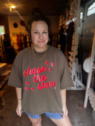 Chase the Stars Faded Brown Boxy Tee - Tucked & Threaded