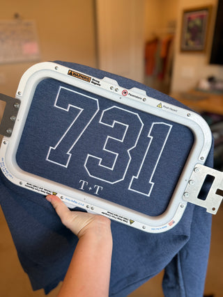 731 Area Code Embroidered Denim Sweatshirt