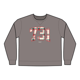 731 Christmas Plaid Adult ComfortWash Sweatshirt-Sweatshirt-Printify-S-Concrete Grey-Tucked &amp; Threaded
