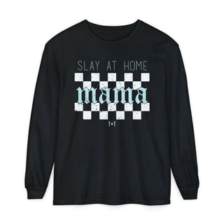 Slay at Home Mama Checkered Unisex Long-Sleeve Tee