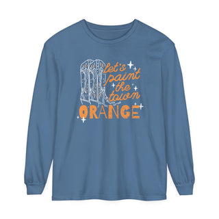 Paint the Town Orange Long Sleeve T-Shirt-Long-sleeve-Printify-Blue Jean-S-Tucked &amp; Threaded