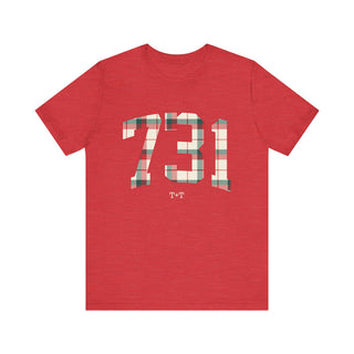 731 Christmas Plaid Adult Heather Red Tee-T-Shirt-Tucked &amp; Threaded