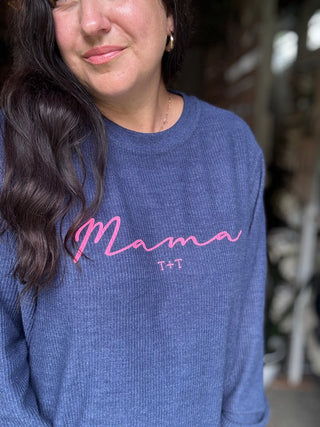 PRE-ORDER Mama Navy Corded Crewneck Sweatshirt-Tucked &amp; Threaded