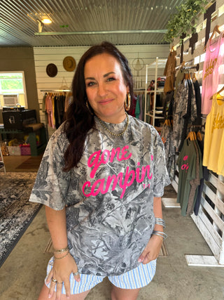 Gone Campin' Grey Camouflage Unisex Tee