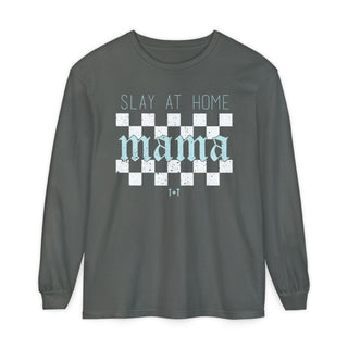 Slay at Home Mama Checkered Unisex Long-Sleeve Tee