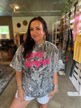 Gone Campin' Grey Camouflage Unisex Tee