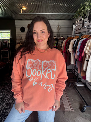 Book Lover Sweatshirt - Booked & Busy Comfort Colors Crewneck for Women - Tucked & Threaded