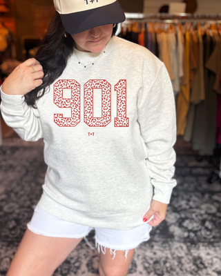 901 Red Leopard Oatmeal Heather Ladies' Sweatshirt-Sweatshirt-Tucked &amp; Threaded