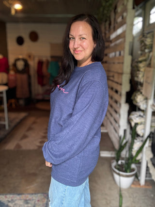 PRE-ORDER Mama Navy Corded Crewneck Sweatshirt-Tucked &amp; Threaded