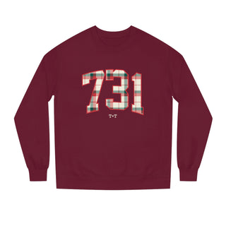 731 Christmas Plaid Adult Maroon Sweatshirt-Sweatshirt-Printify-Maroon-XS-Tucked &amp; Threaded
