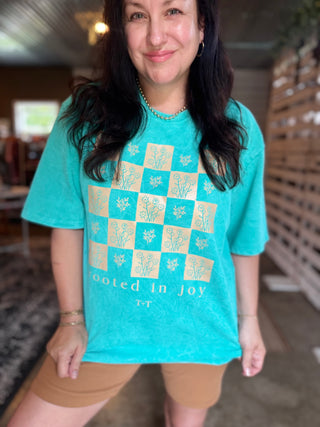 Rooted in Joy Teal Mineral Wash Tee - Tucked & Threaded