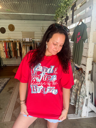 Land of the Free Bright Red Unisex Tee - Tucked & Threaded