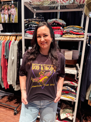 TUCKED & THREADED Throwback Band Washed Black Tee