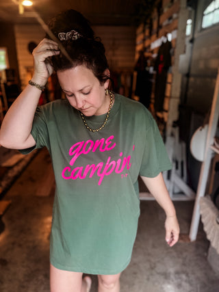 Gone Campin' Hunter Green Drapey Tee