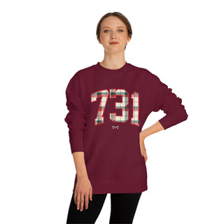 731 Christmas Plaid Adult Maroon Sweatshirt-Sweatshirt-Printify-Maroon-XS-Tucked &amp; Threaded