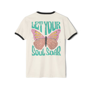 Let Your Soul Soar Butterfly Neutral Ringer Tee-T-Shirt-Tucked &amp; Threaded