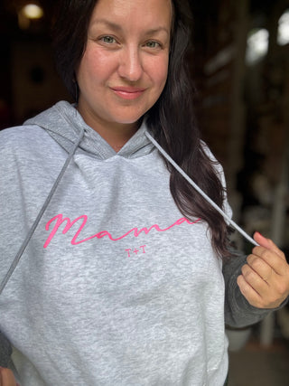 PRE-ORDER Mama Grey Colorblocked Crop Hoodie-Tucked &amp; Threaded
