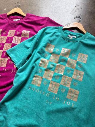 Rooted in Joy Teal Mineral Wash Tee - Tucked & Threaded