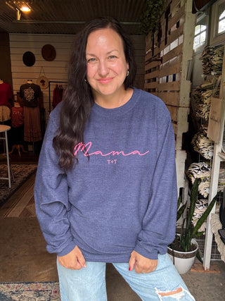 PRE-ORDER Mama Navy Corded Crewneck Sweatshirt-Tucked &amp; Threaded