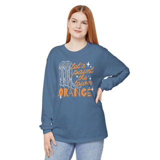 Paint the Town Orange Long Sleeve T-Shirt-Long-sleeve-Printify-Blue Jean-S-Tucked &amp; Threaded
