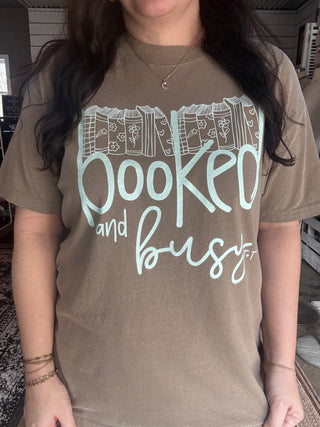 Book Lover Graphic Tee - Booked & Busy Vintage Faded Shirt for Women - Tucked & Threaded