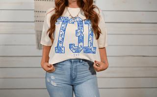 731 Blue Floral Cream Boxy Tee - Tucked & Threaded