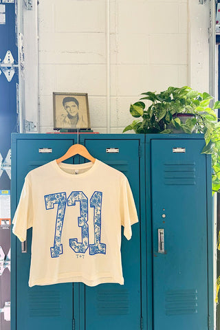 731 Blue Floral Cream Boxy Tee - Tucked & Threaded
