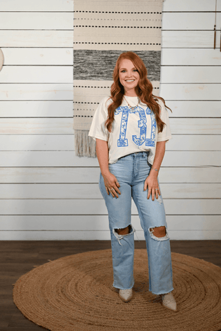 731 Blue Floral Cream Boxy Tee - Tucked & Threaded