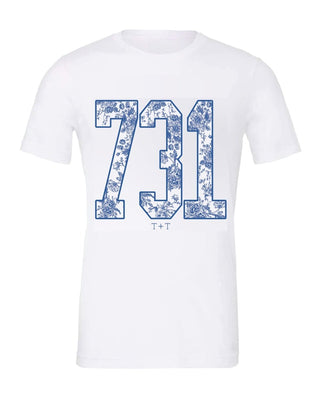 731 Blue Floral White Tee - Tucked & Threaded