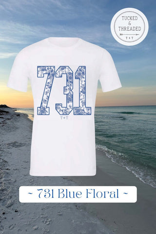 731 Blue Floral White Tee - Tucked & Threaded