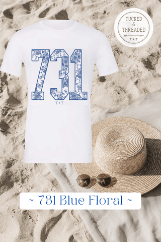 731 Blue Floral White Tee - Tucked & Threaded