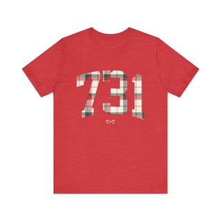 731 Christmas Plaid Adult Heather Red Tee - Tucked & Threaded