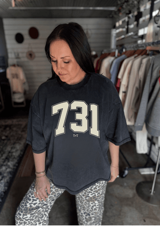 731 Collegiate Faded Black Boxy Tee - Tucked & Threaded