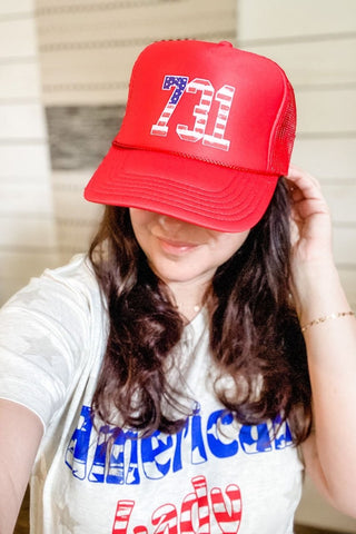 731 Patriotic Red Foam Trucker Hat - Tucked & Threaded