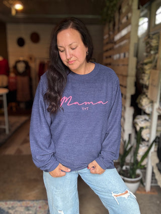 PRE-ORDER Mama Navy Corded Crewneck Sweatshirt-Tucked &amp; Threaded