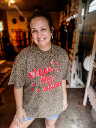 Chase the Stars Brown Leopard Oversized Tee