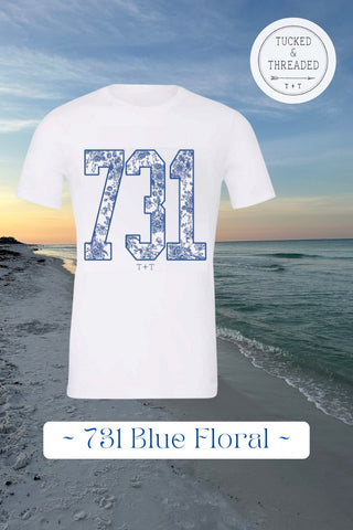 731 Blue Floral White Tee