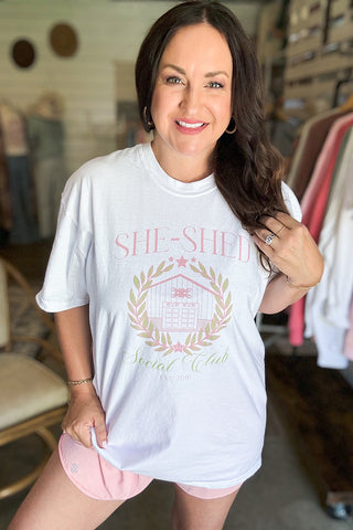 She-Shed Social White Crewneck Tee