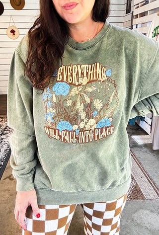 Fall Into Place Olive Mineral Wash Sweatshirt