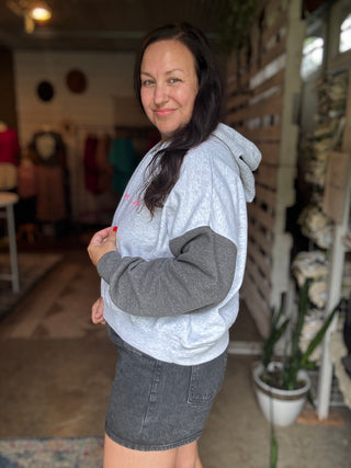 PRE-ORDER Mama Grey Colorblocked Crop Hoodie-Tucked &amp; Threaded
