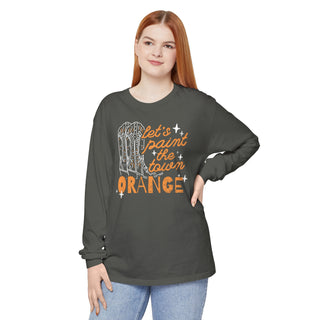 Paint the Town Orange Long Sleeve T-Shirt-Long-sleeve-Printify-Blue Jean-S-Tucked &amp; Threaded