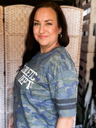 Game Day Jersey Tee with photo showing off the sleeve detailing with 2 lines
