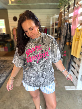 Gone Campin' Grey Camouflage Unisex Tee