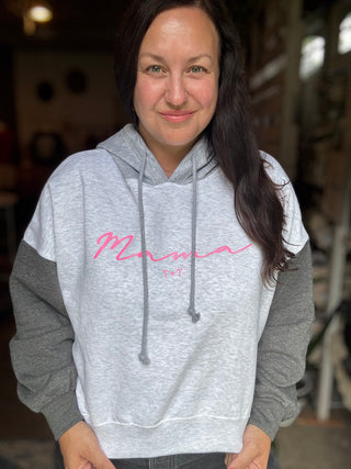 PRE-ORDER Mama Grey Colorblocked Crop Hoodie-Tucked &amp; Threaded