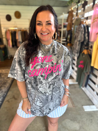 Gone Campin' Grey Camouflage Unisex Tee