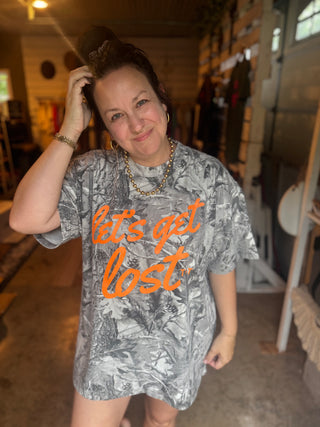 Let's Get Lost Grey Camouflage Unisex Tee - Tucked & Threaded