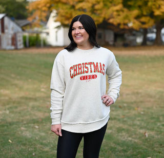 Christmas Vibes Oatmeal Fleece-Lined Sweatshirt-Tucked & Threaded-S-Tucked &amp; Threaded