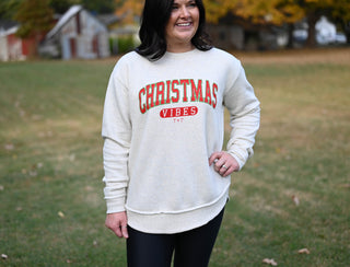 Christmas Vibes Oatmeal Fleece-Lined Sweatshirt-Tucked & Threaded-S-Tucked &amp; Threaded