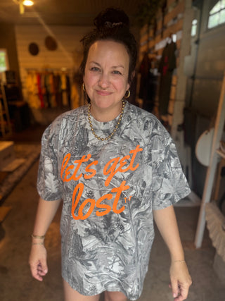 Let's Get Lost Grey Camouflage Unisex Tee